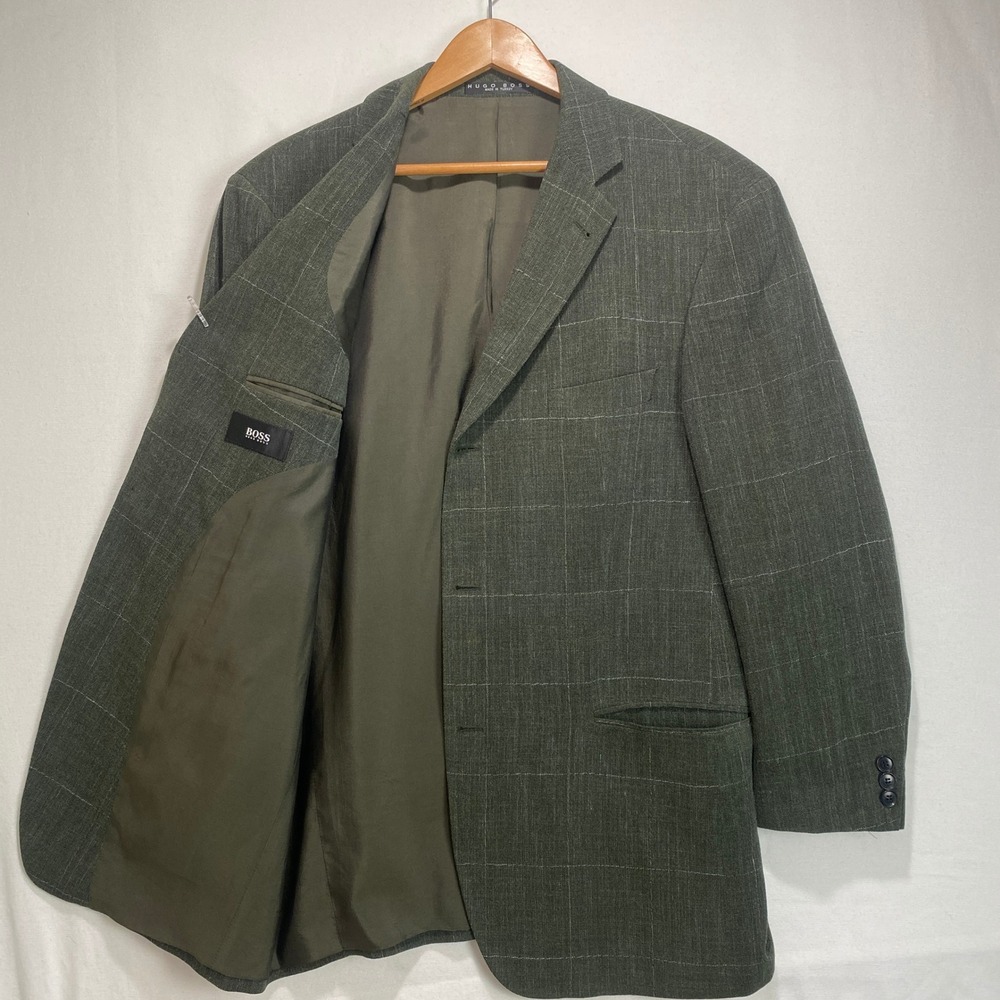 Hugo Boss Olive Green Windowpane Wool Sport Coat